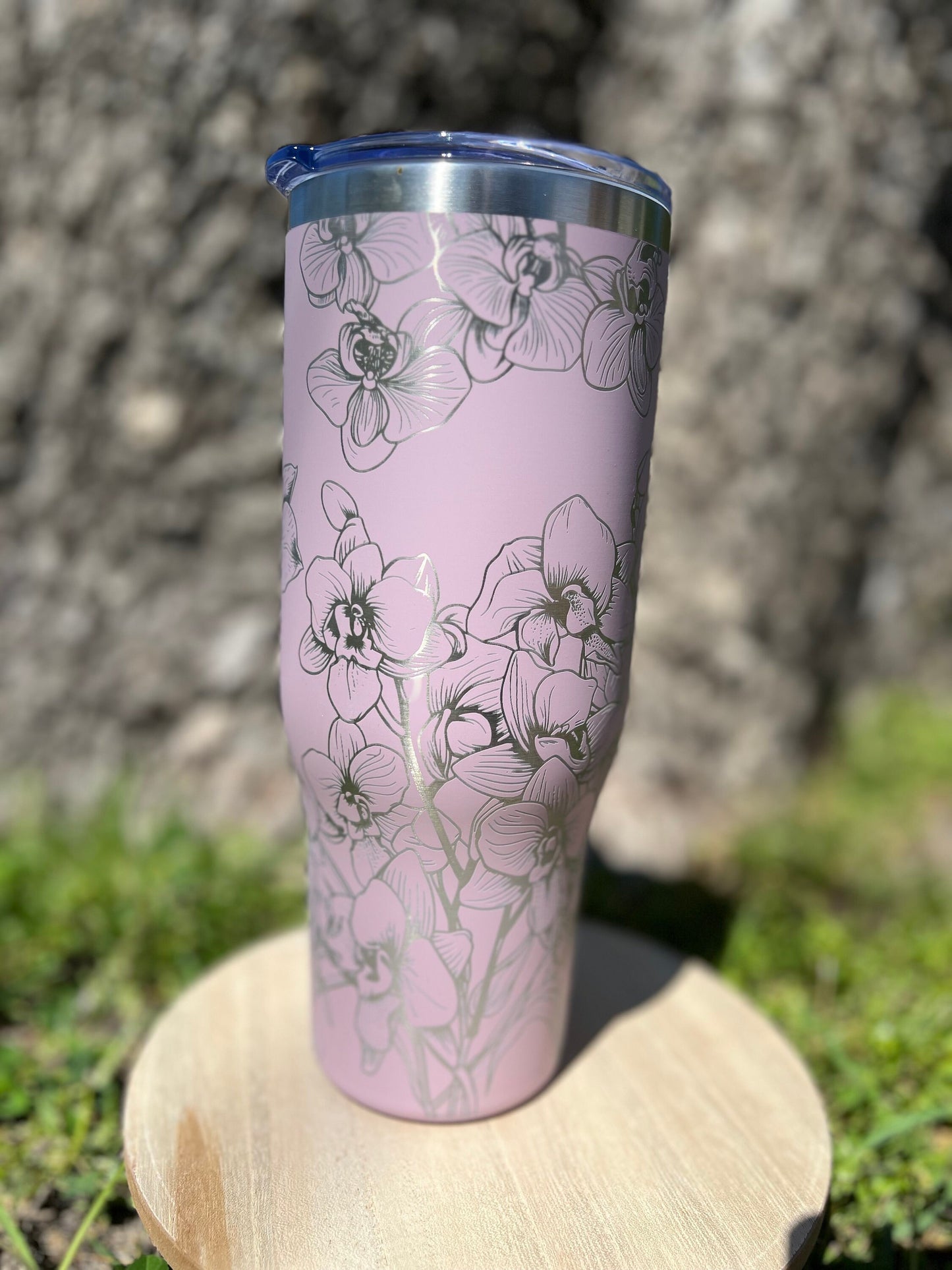 Orchids themed Maars 40 oz tumbler for summer, flower lover, tumbler gift for her, unique style gift tumbler with handle, ready to ship