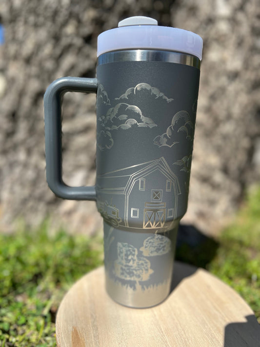 Highland Cow 40 oz Stainless Steel Insulated Tumbler with Handle, Laser Engraved tumbler with name, birthday gift, ready to ship