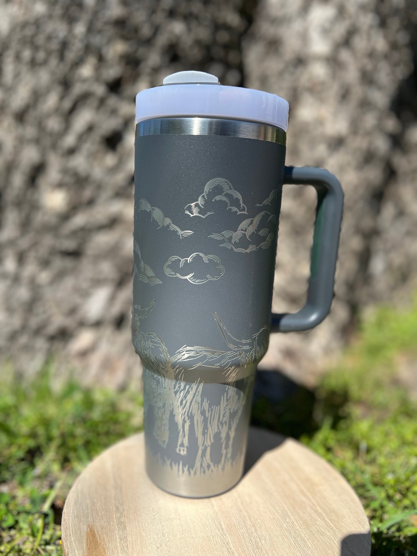 Highland Cow 40 oz Stainless Steel Insulated Tumbler with Handle, Laser Engraved tumbler with name, birthday gift, ready to ship