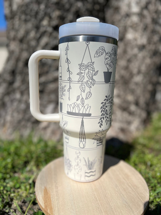 Plant Lover 40 oz Stainless Steel Insulated Tumbler with Handle, Laser Engraved tumbler with name, birthday gift, ready to ship gift