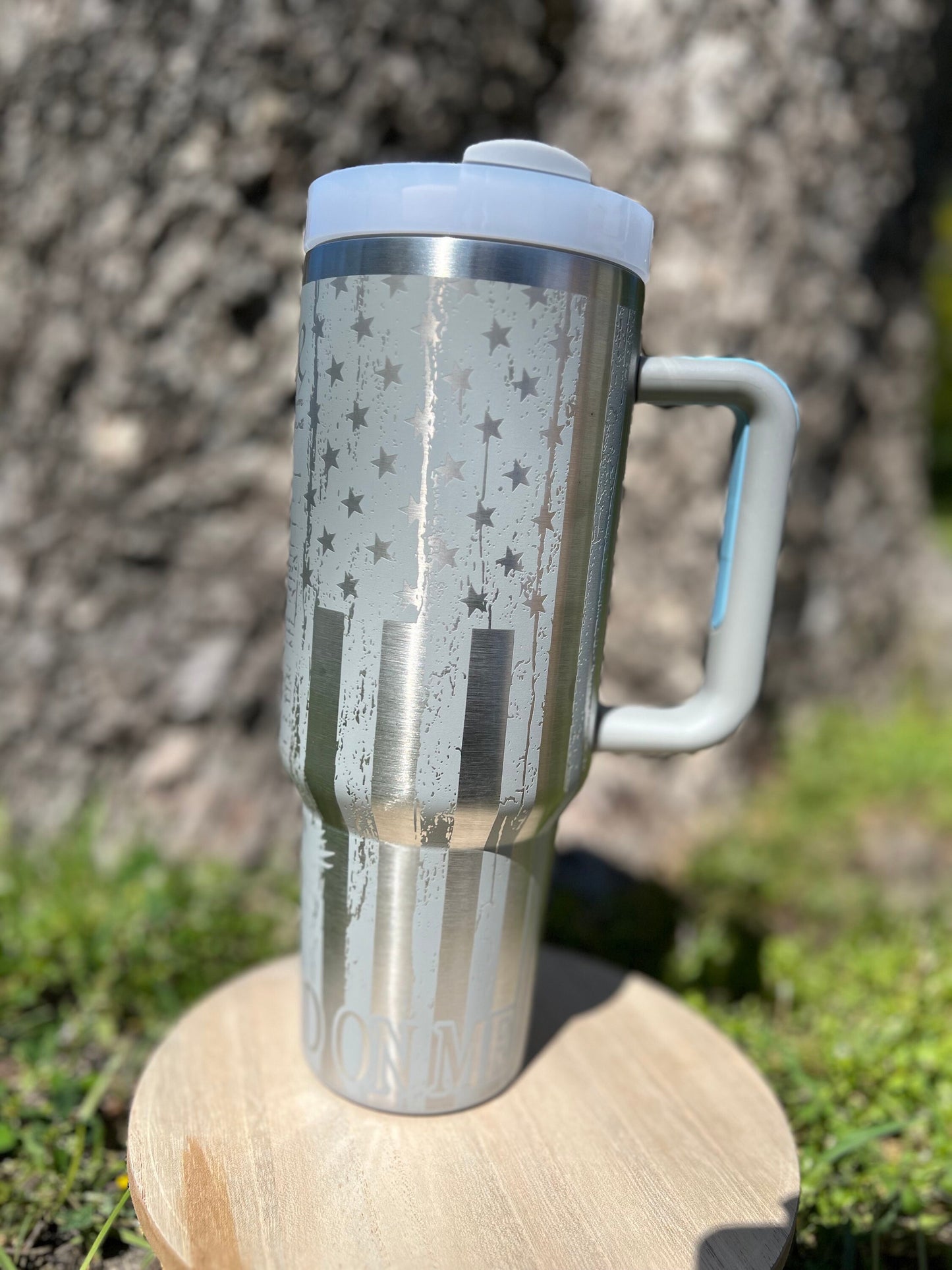 Second Amendment light gray 40 oz Stainless insulated Tumbler with Handle, Laser Engraved tumbler with name, birthday gift, ready to ship