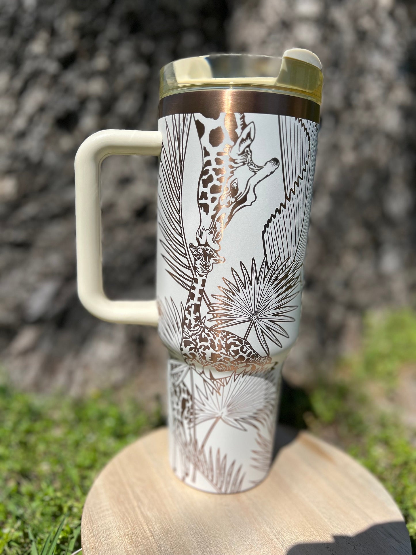 Giraffe themed copper base 40 oz Stainless Steel Insulated Tumbler, Laser Engraved tumbler, tumbler with name, birthday gift, ready to ship