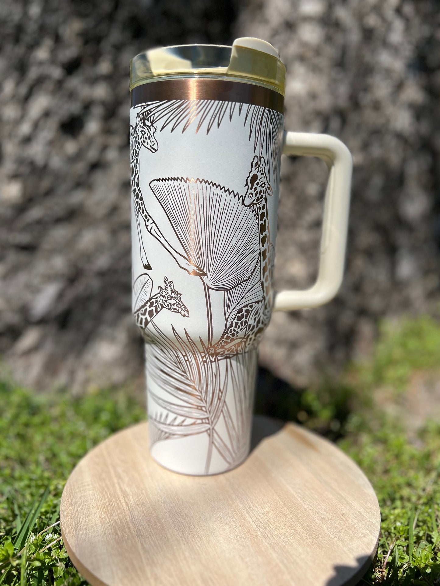 Giraffe themed copper base 40 oz Stainless Steel Insulated Tumbler, Laser Engraved tumbler, tumbler with name, birthday gift, ready to ship