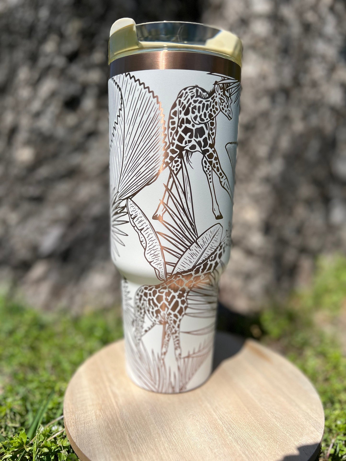 Giraffe themed copper base 40 oz Stainless Steel Insulated Tumbler, Laser Engraved tumbler, tumbler with name, birthday gift, ready to ship