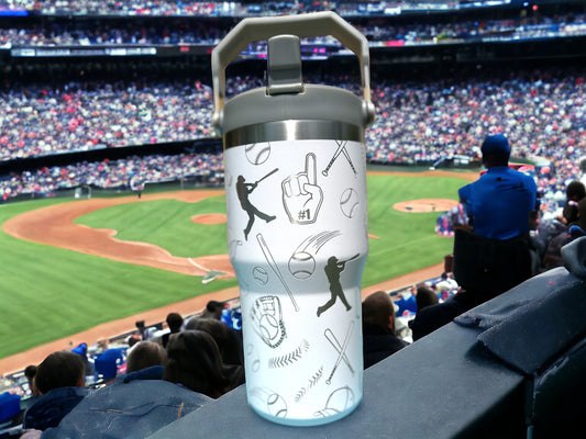 20 oz flip top lid Baseball themed tumbler, gift for her, gift for him, coffee tumbler, free personalization, engraved tumbler gift