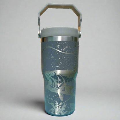 20 oz flip top lid Bass Fishing themed tumbler, gift for her, gift for him, coffee tumbler, free personalization, engraved tumbler gift