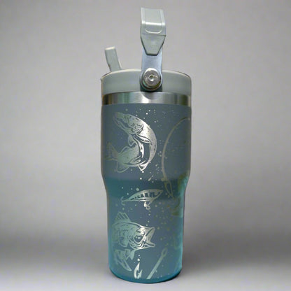 20 oz flip top lid Bass Fishing themed tumbler, gift for her, gift for him, coffee tumbler, free personalization, engraved tumbler gift