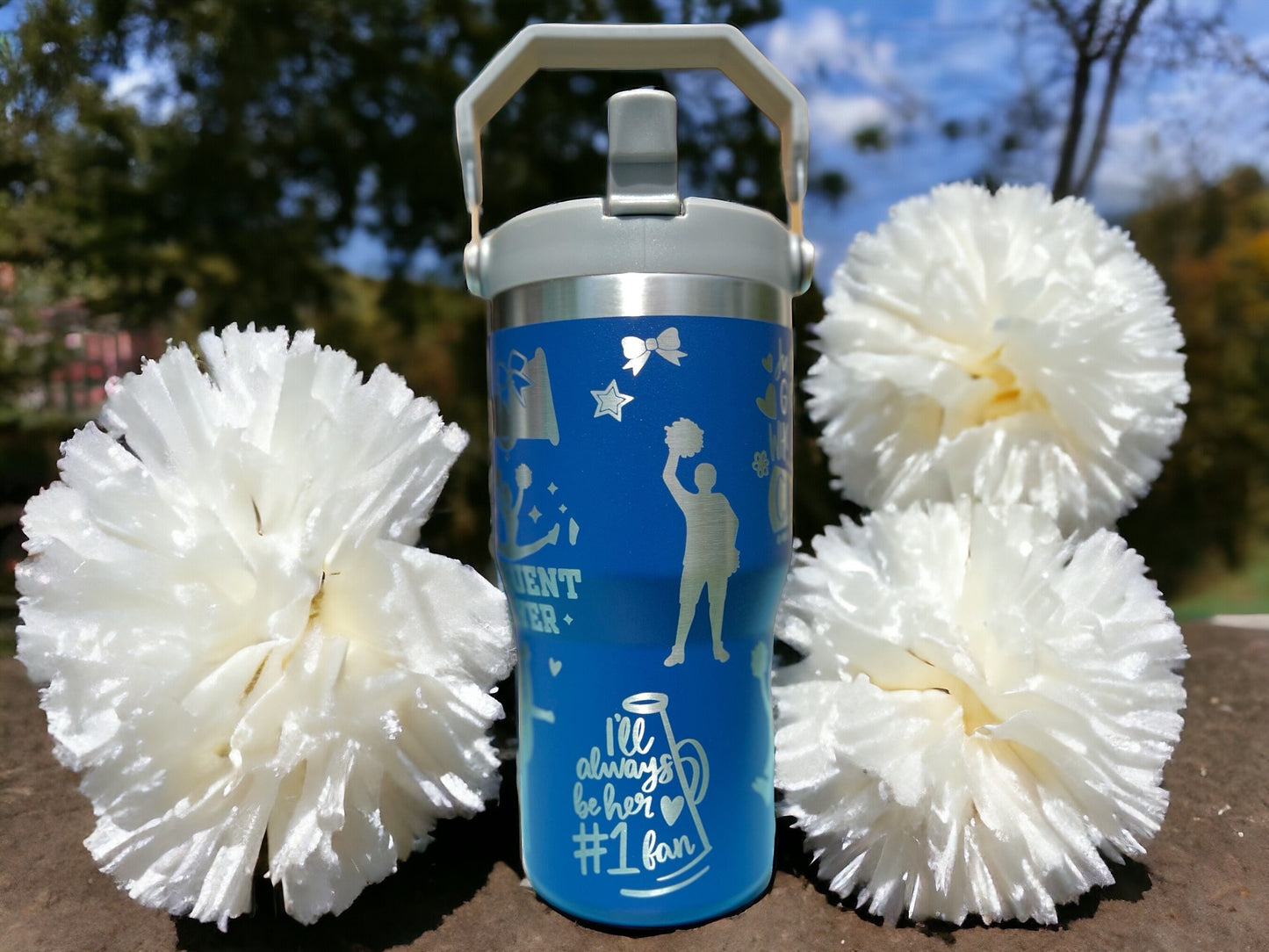 20 oz flip top lid Cheerleader themed tumbler, gift for her, gift for him, coffee tumbler, free personalization, engraved tumbler gift