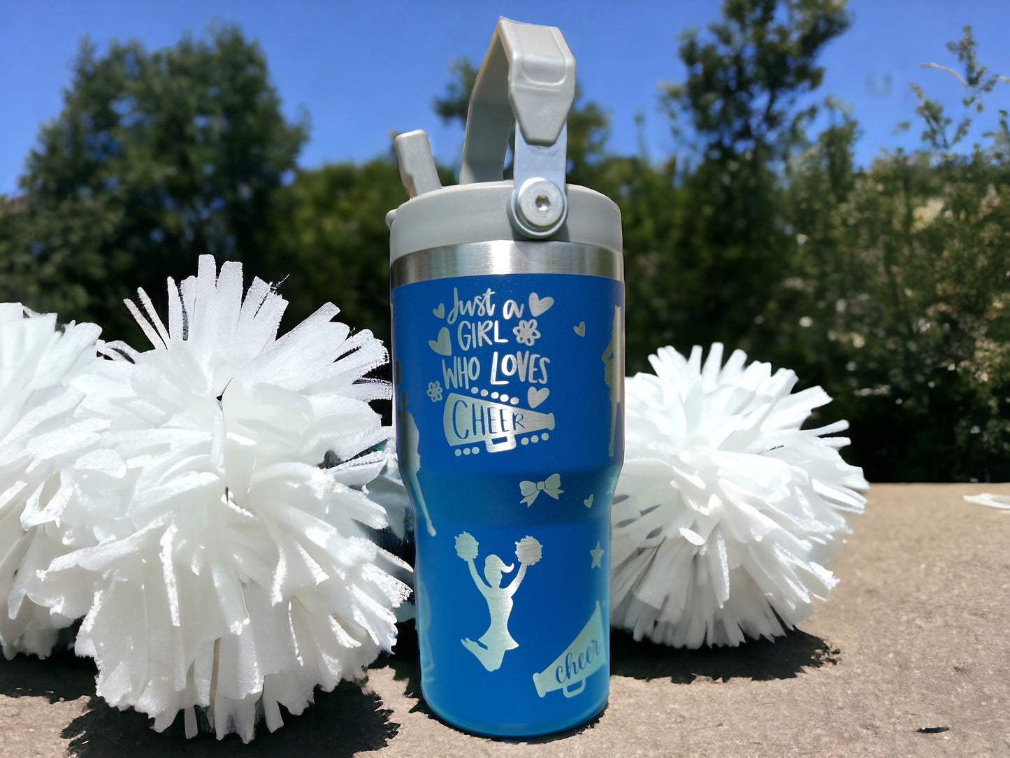 20 oz flip top lid Cheerleader themed tumbler, gift for her, gift for him, coffee tumbler, free personalization, engraved tumbler gift