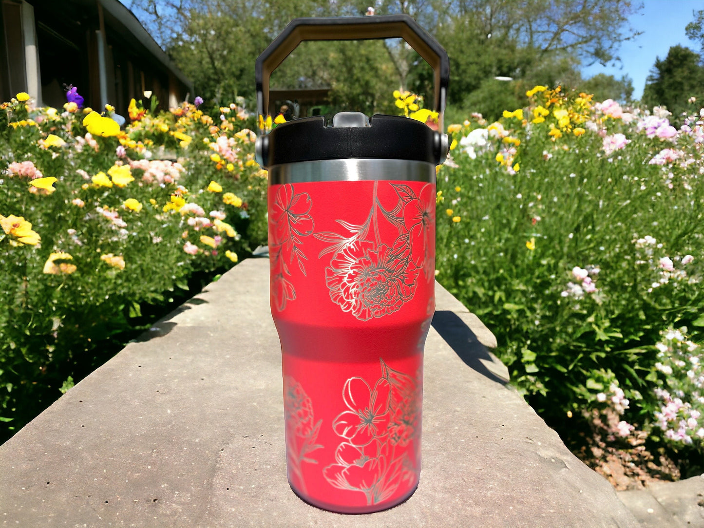 20 oz flip top lid Flower lovers themed tumbler, gift for her, gift for him, coffee tumbler, free personalization, engraved tumbler gift