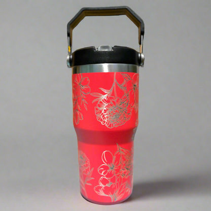 20 oz flip top lid Flower lovers themed tumbler, gift for her, gift for him, coffee tumbler, free personalization, engraved tumbler gift