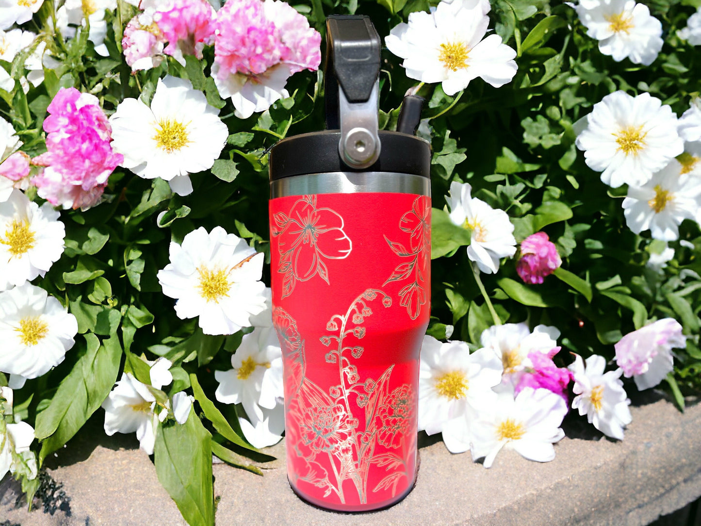 20 oz flip top lid Flower lovers themed tumbler, gift for her, gift for him, coffee tumbler, free personalization, engraved tumbler gift