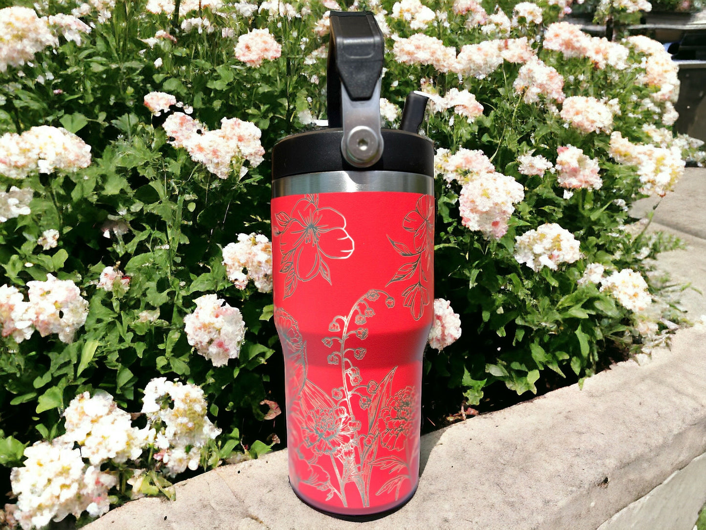 20 oz flip top lid Flower lovers themed tumbler, gift for her, gift for him, coffee tumbler, free personalization, engraved tumbler gift