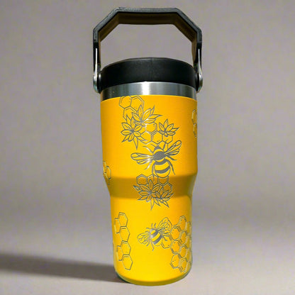 20 oz flip top lid Honey Bee lovers themed tumbler, gift for her, gift for him, coffee tumbler, free personalization, engraved tumbler gift