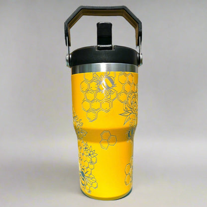 20 oz flip top lid Honey Bee lovers themed tumbler, gift for her, gift for him, coffee tumbler, free personalization, engraved tumbler gift