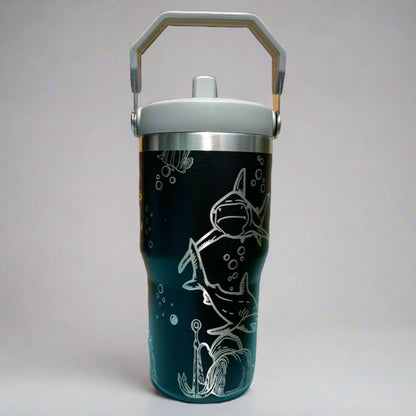 20 oz flip top lid Shark themed tumbler, gift for her, gift for him, coffee tumbler, free personalization, engraved tumbler gift