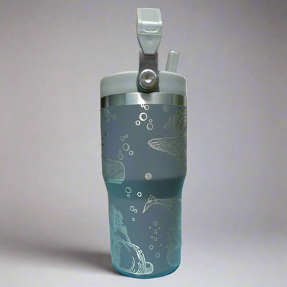20 oz flip top lid Whales themed tumbler, gift for her, gift for him, coffee tumbler, free personalization, engraved tumbler gift
