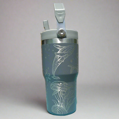 20 oz flip top lid Whales themed tumbler, gift for her, gift for him, coffee tumbler, free personalization, engraved tumbler gift