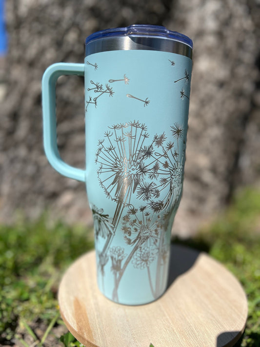 Dandelions Maars 40 oz tumbler for summer beach vibes, dandelions tumbler gift for her, unique style gift tumbler with handle, ready to ship