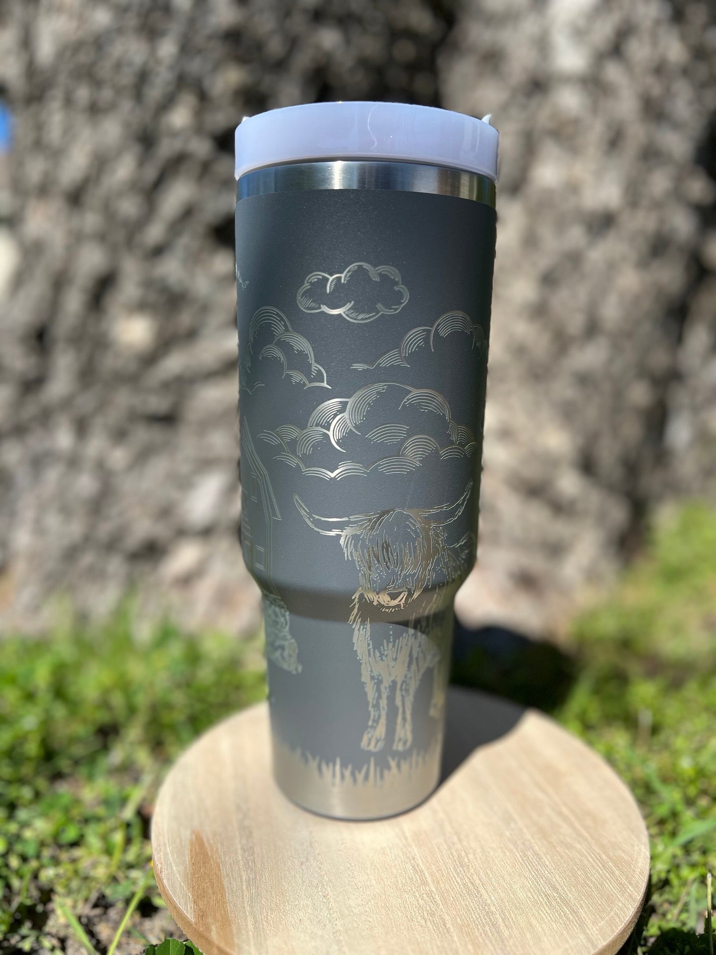 Highland Cow 40 oz Stainless Steel Insulated Tumbler with Handle, Laser Engraved tumbler with name, birthday gift, ready to ship