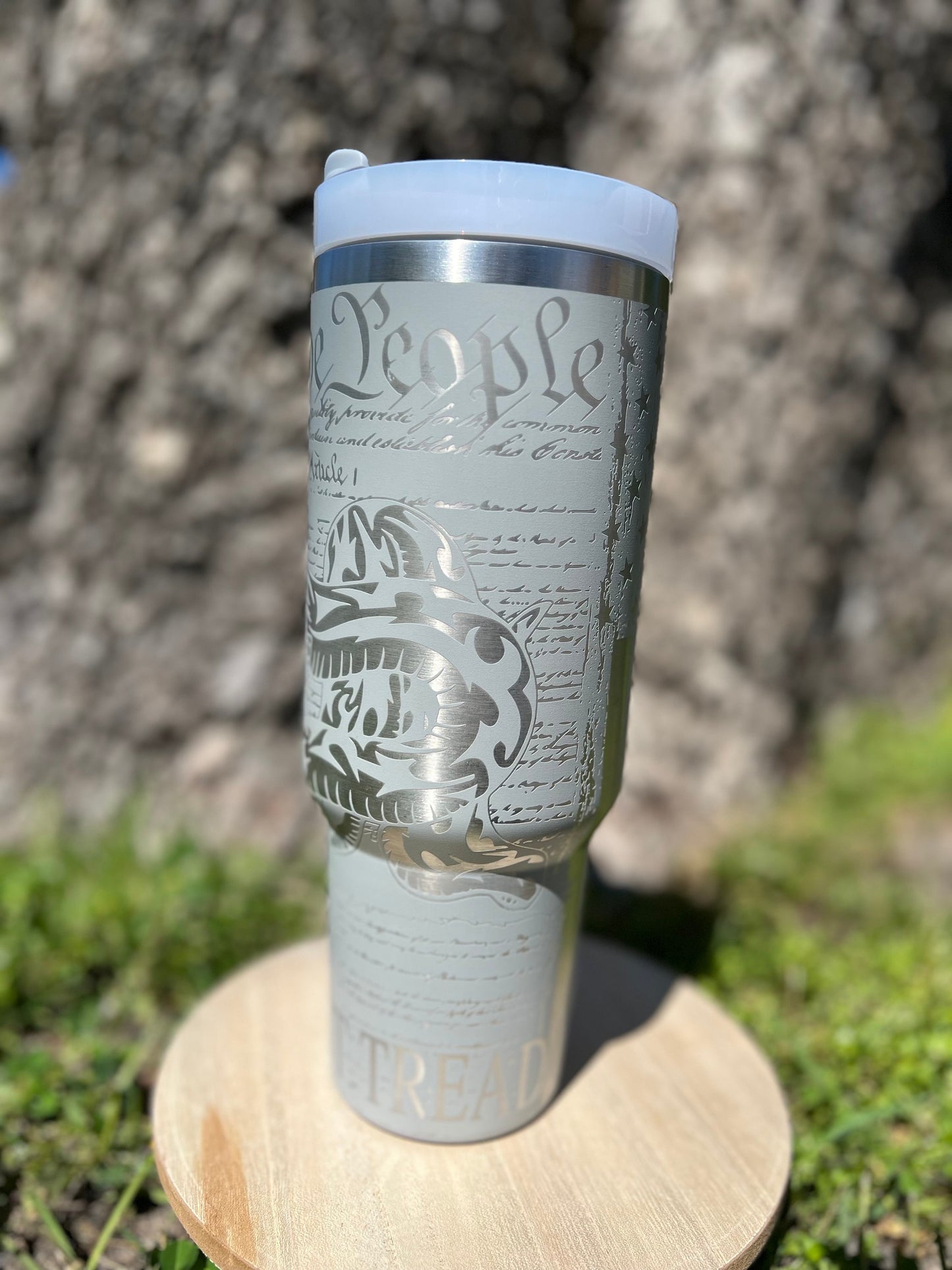 Second Amendment light gray 40 oz Stainless insulated Tumbler with Handle, Laser Engraved tumbler with name, birthday gift, ready to ship