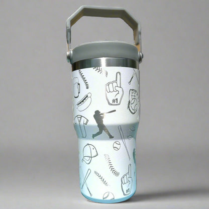 20 oz flip top lid Baseball themed tumbler, gift for her, gift for him, coffee tumbler, free personalization, engraved tumbler gift
