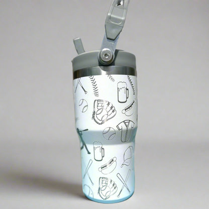 20 oz flip top lid Baseball themed tumbler, gift for her, gift for him, coffee tumbler, free personalization, engraved tumbler gift