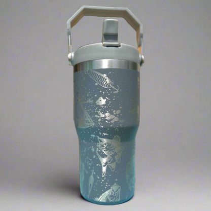 20 oz flip top lid Bass Fishing themed tumbler, gift for her, gift for him, coffee tumbler, free personalization, engraved tumbler gift