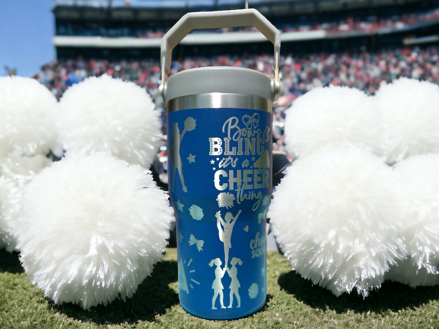 20 oz flip top lid Cheerleader themed tumbler, gift for her, gift for him, coffee tumbler, free personalization, engraved tumbler gift