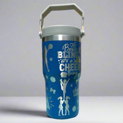 20 oz flip top lid Cheerleader themed tumbler, gift for her, gift for him, coffee tumbler, free personalization, engraved tumbler gift
