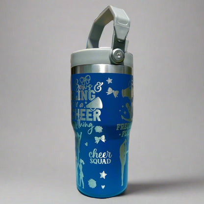 20 oz flip top lid Cheerleader themed tumbler, gift for her, gift for him, coffee tumbler, free personalization, engraved tumbler gift