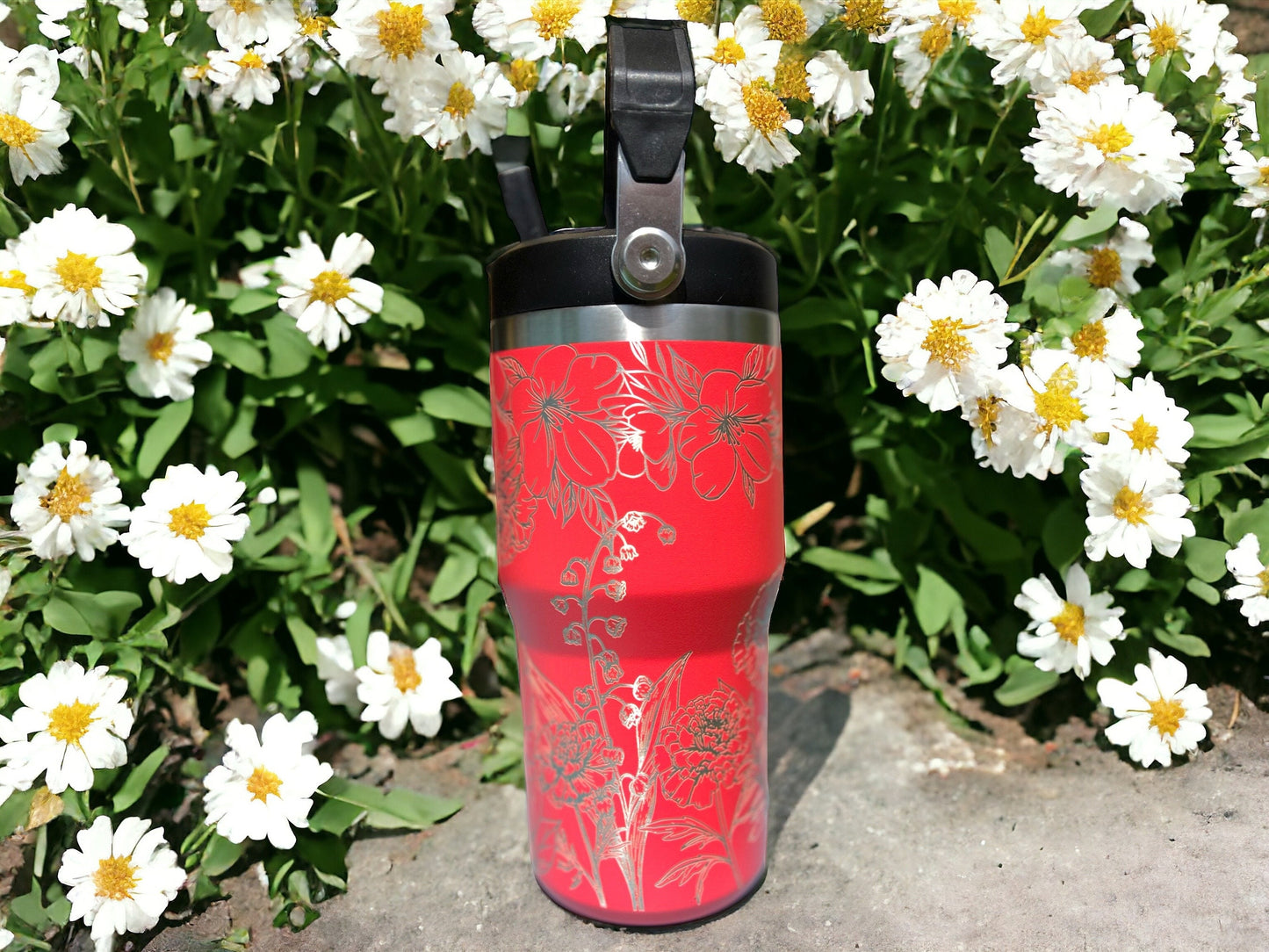 20 oz flip top lid Flower lovers themed tumbler, gift for her, gift for him, coffee tumbler, free personalization, engraved tumbler gift