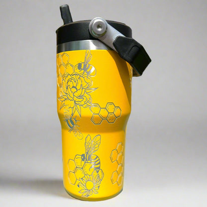 20 oz flip top lid Honey Bee lovers themed tumbler, gift for her, gift for him, coffee tumbler, free personalization, engraved tumbler gift