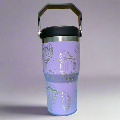 20 oz flip top lid Hot Air Balloons themed tumbler, gift for her, gift for him, coffee tumbler, free personalization, engraved tumbler gift