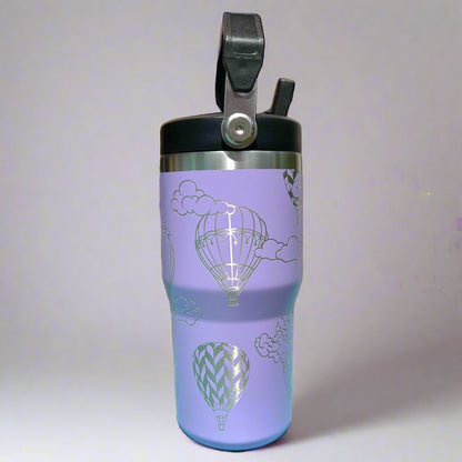 20 oz flip top lid Hot Air Balloons themed tumbler, gift for her, gift for him, coffee tumbler, free personalization, engraved tumbler gift