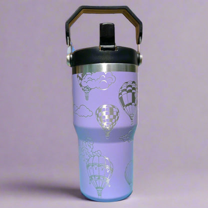 20 oz flip top lid Hot Air Balloons themed tumbler, gift for her, gift for him, coffee tumbler, free personalization, engraved tumbler gift