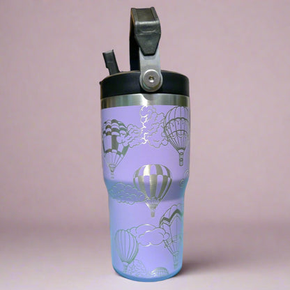 20 oz flip top lid Hot Air Balloons themed tumbler, gift for her, gift for him, coffee tumbler, free personalization, engraved tumbler gift