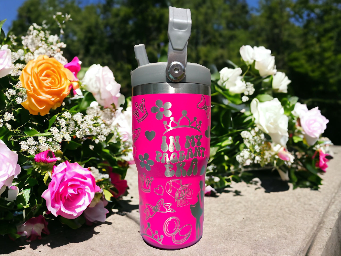 20 oz flip top lid In My Pageant Era themed tumbler, gift for her, gift for him, coffee tumbler, free personalization, engraved tumbler gift