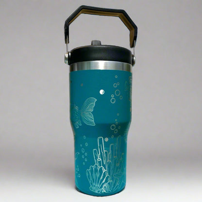 20 oz flip top lid Ocean Sea Life themed tumbler, gift for her, gift for him, coffee tumbler, free personalization, engraved tumbler gift