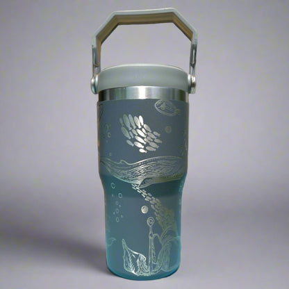 20 oz flip top lid Whales themed tumbler, gift for her, gift for him, coffee tumbler, free personalization, engraved tumbler gift